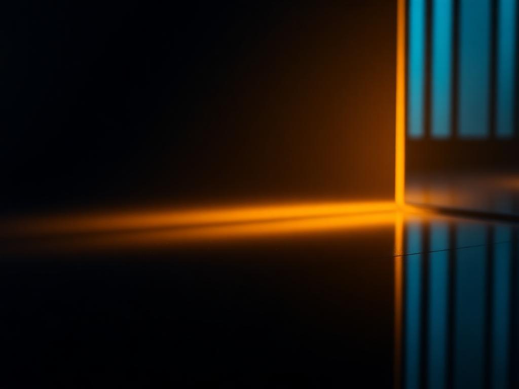 Abstract gold and blue light on a dark reflective surface